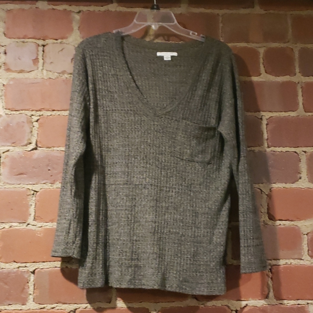 Olive colored soft fabric, long sleeve